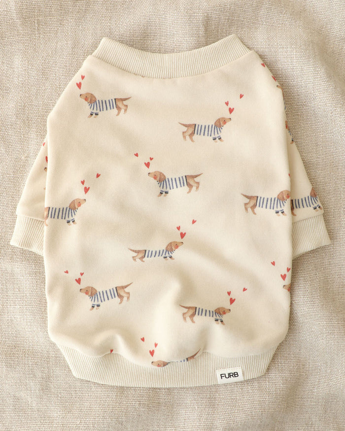 Frankie Dachshund Print Dog Sweatshirt dog sweatshirt with heart print