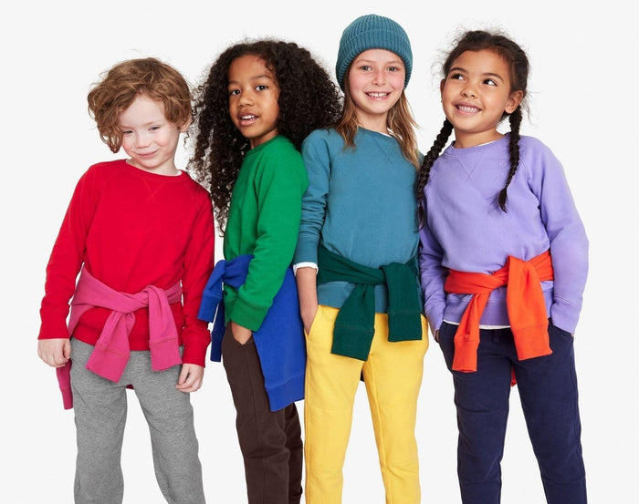 Kids wearing Primary - French Terry Jogger - Assorted Colors - Available at www.tenlittle.com