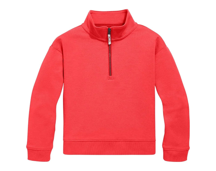Primary French Terry Quarter Zip Sweatshirt - Strawberry. Available at www.tenlittle.com