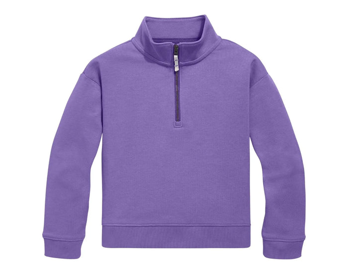 Primary French Terry Quarter Zip Sweatshirt - Violet. Available at www.tenlittle.com