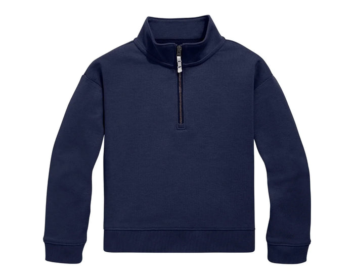 Primary French Terry Quarter Zip Sweatshirt - Navy. Available at www.tenlittle.com