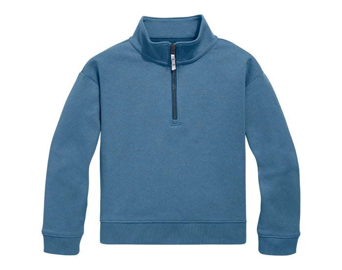 Primary French Terry Quarter Zip Sweatshirt - Moonlight. Available at www.tenlittle.com
