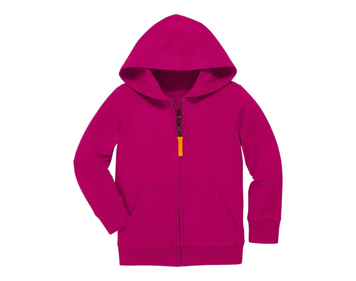 Primary French Terry Zip Hoodie - Raspberry. Available at www.tenlittle.com