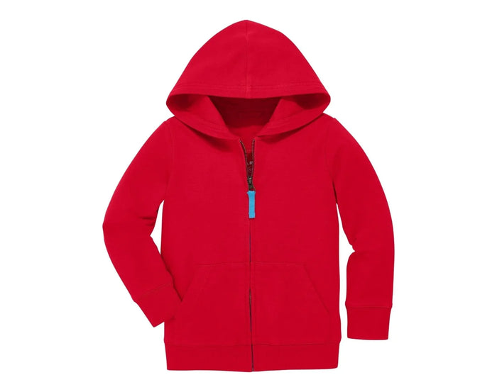 Primary French Terry Zip Hoodie - Cherry. Available at www.tenlittle.com