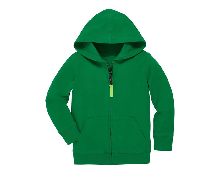 Primary French Terry Zip Hoodie - Grass. Available at www.tenlittle.com