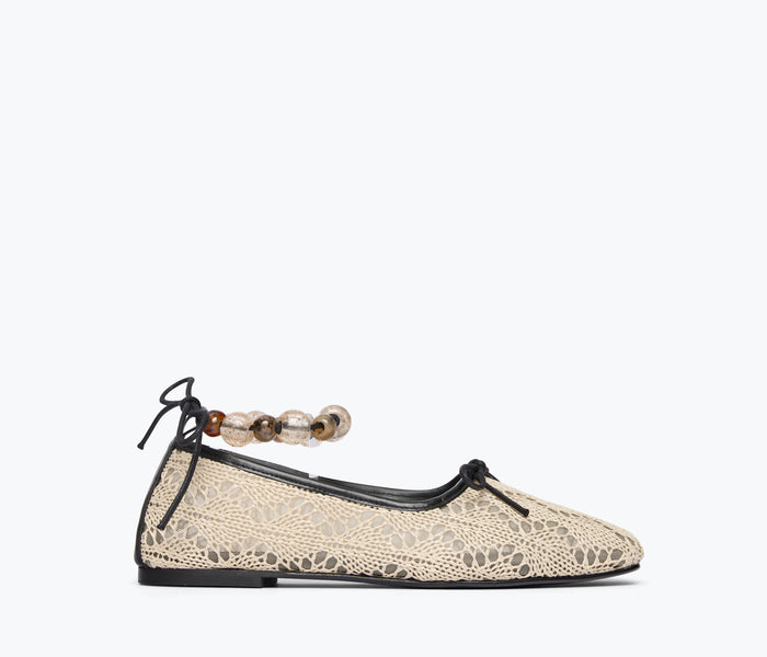Fredas Salvador Jada square toe ballet flat featuring beaded embellishments, displayed from the front perspective.