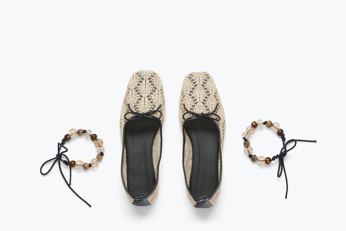 Fredaa Salvador Jada square toe ballet flat with bead detailing, showcasing a sleek design and elegant craftsmanship.