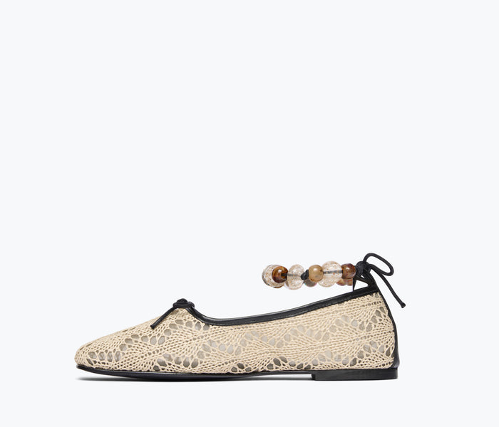 Freda Salvador FS Lorna Murray Jada square toe ballet flat with beaded interior detailing and sleek black leather exterior.