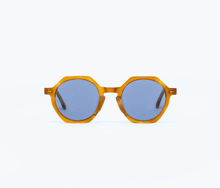 Freda Salvador FS X Sardine Millie sunglasses in Bleu La La with round frames and tinted lenses, front view.