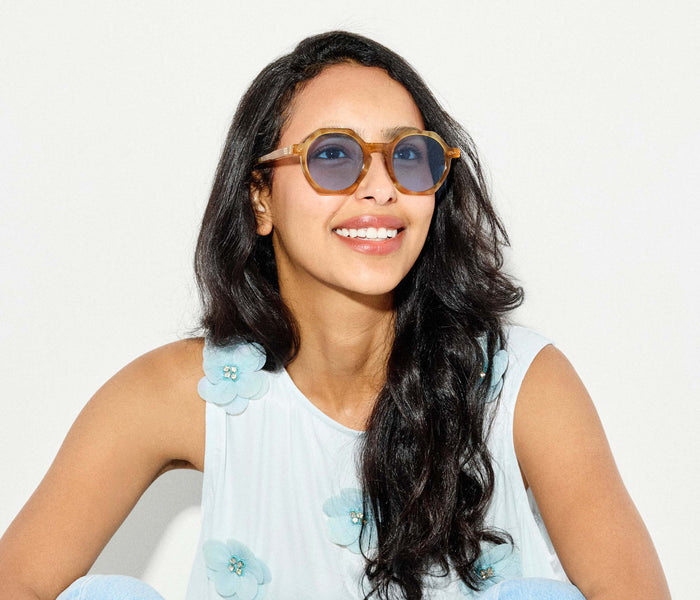 Freda Salvador FS X SARDINE Millie sunglasses in blue with rounded frames and tinted lenses, accessory for stylish sun protection.