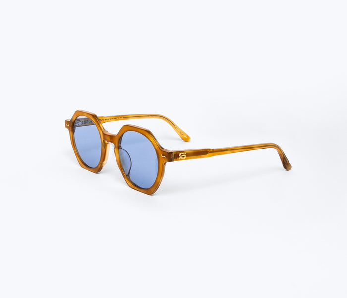 Fredan Salvador FS X Sardine Millie sunglasses in blue with round frames, shown from the left side.