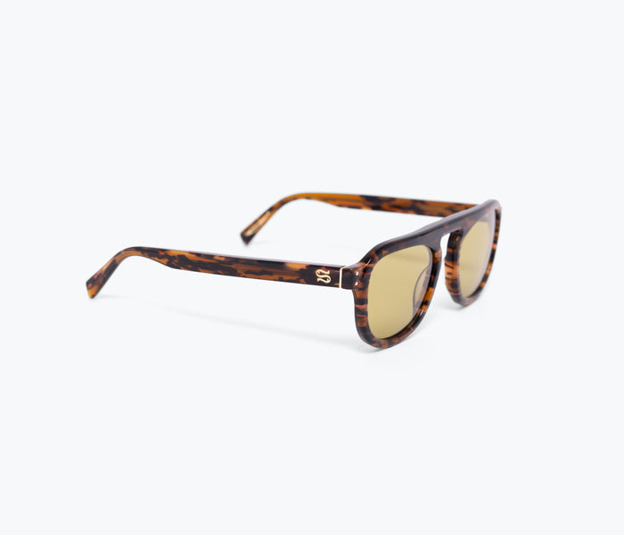 Sardine FS X Stevie tortoise sunglasses with round frames and tinted lenses, displayed from the right side.
