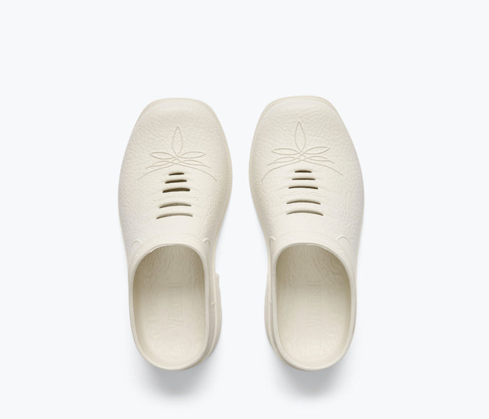 Freda Salvador FS X Westech Outrider slip-on mule with a sleek leather upper and minimalist design, shown from the top view.