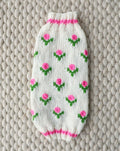 Floral knit dog sweater with delicate rose detailing, cozy and stylish for everyday wear, ideal for French bulldogs and pugs