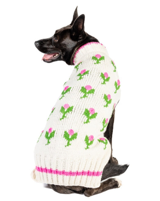 Soft floral dog sweater designed for comfort and charm, perfect for casual outings, loved by dachshunds, cavapoos, and spaniels