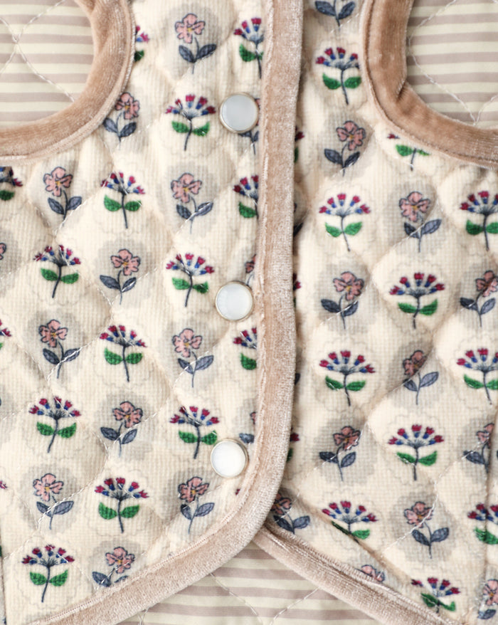 Stylish quilted floral dog vest with soft padding for comfort, ideal for everyday outdoor wear on Dachshunds, Yorkies, Mini Poodles, and small breeds
