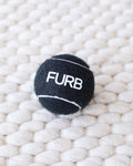 black dog tennis ball durable fetch toy with FURB logo for dogs