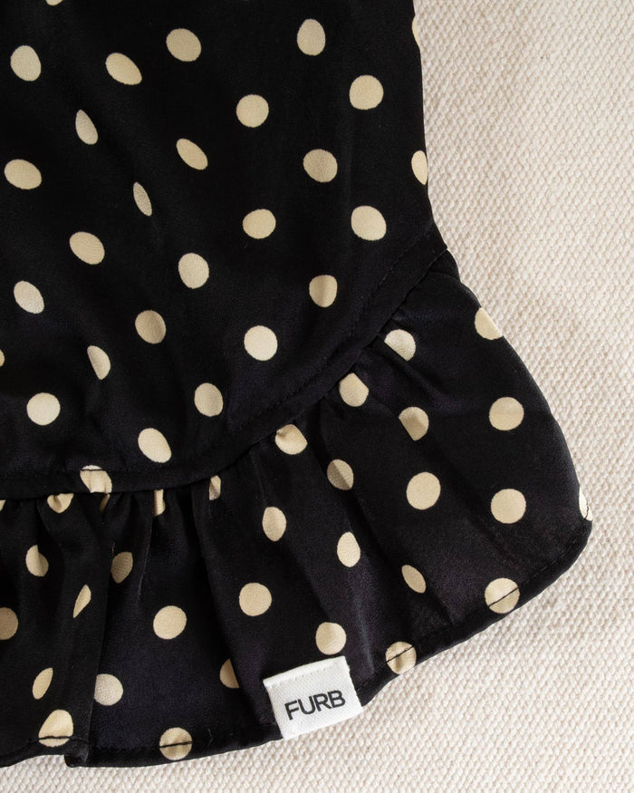 black ivory polka dot dog dress front angled product image