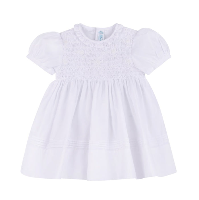 Girls White Floral Smocked Dress