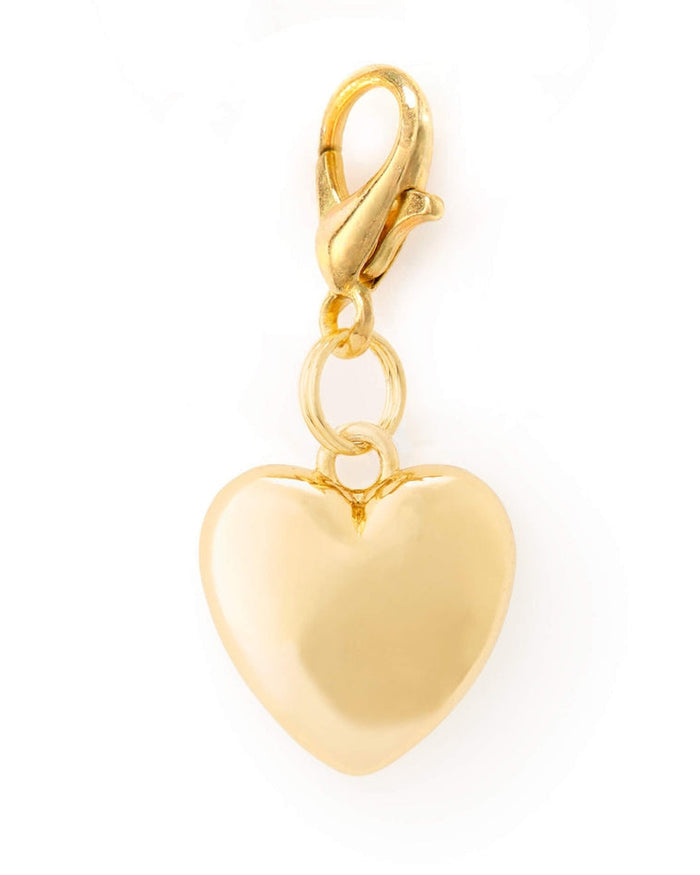 Gold heart dog collar charm with shiny metallic finish for stylish pet accessories, perfect for dressing up everyday collars on small dogs
