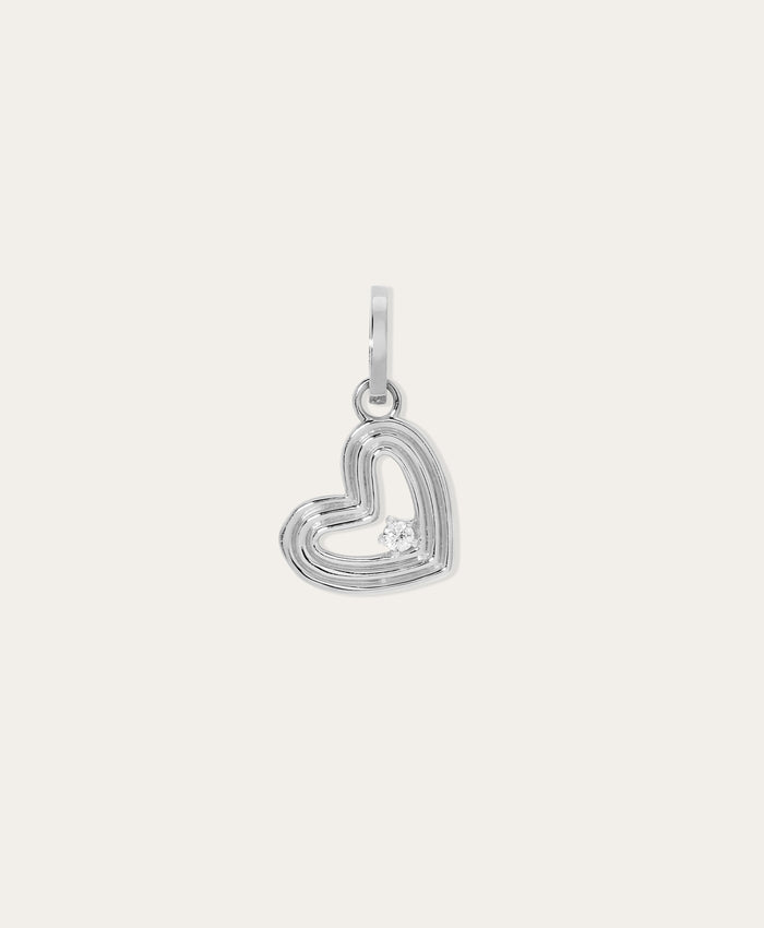 Groovy Diamond Heart Hinged Charm in Sterling Silver