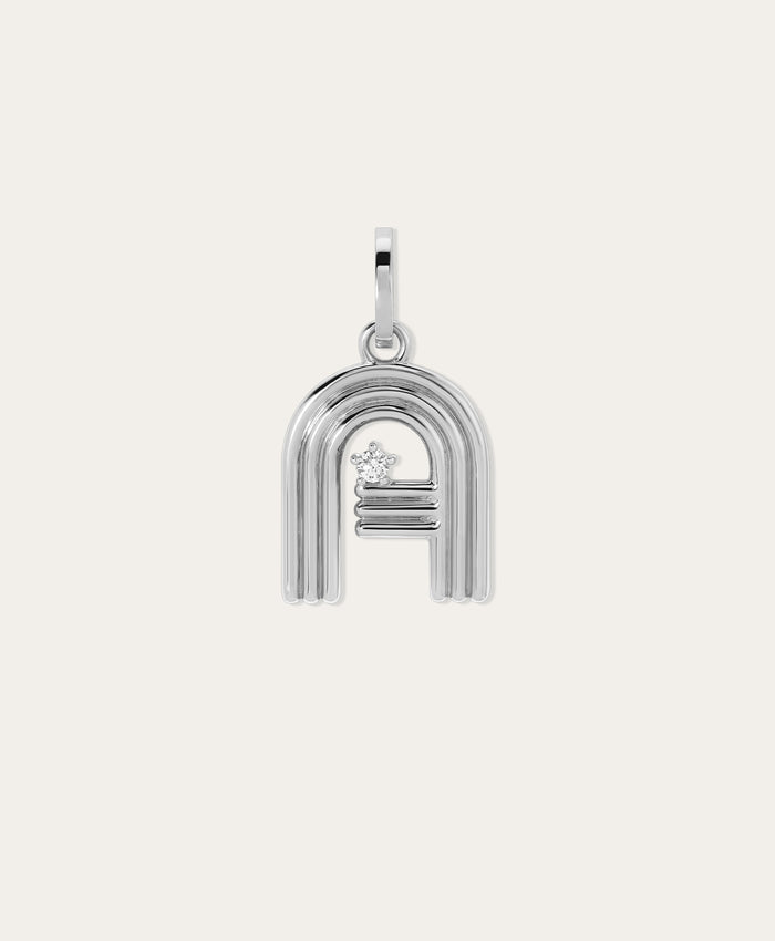 Groovy Diamond Initial Hinged Charm in Sterling Silver