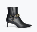 Black Freda Salvador Haden embellished ankle boot with decorative details, front view showing stylish design and ankle height.