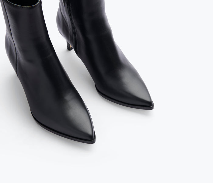 Fredas Salvador Haden embellished black ankle boot with decorative embroidery and a pointed toe.