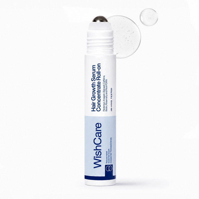An image showing the Hero Shot of WishCare Hair Growth Serum.This is a leave-in scalp serum for hair fall control and new hair growth; it also increases hair density, thickens hair, and boosts healthier hair growth.