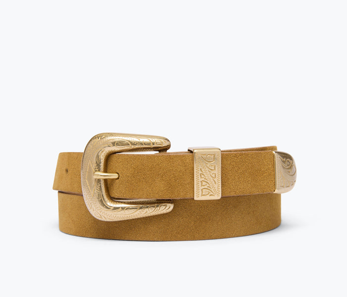 HANNAH belt in biscuit suede, front view