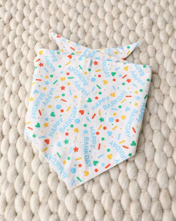 Small-medium dog birthday bandana in bright blue. Perfect for Boston Terriers, Mini Aussies, and Shih Tzus.