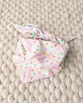 Pink birthday bandana for small-medium dogs like Boston Terriers, Pomeranians, and French Bulldogs. Fun party accessory.
