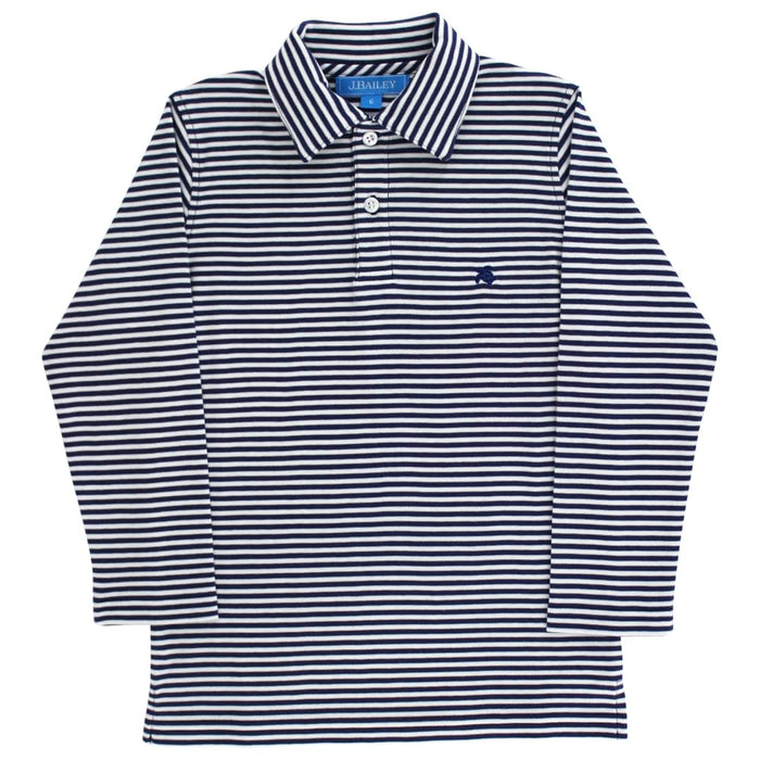 Harry Long Sleeve Polo - Navy/White Stripe