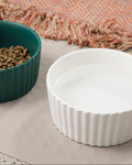High Tide Ripple Dog Bowl features modern design, ideal for Pomeranians, French Bulldogs, or similar small dogs.