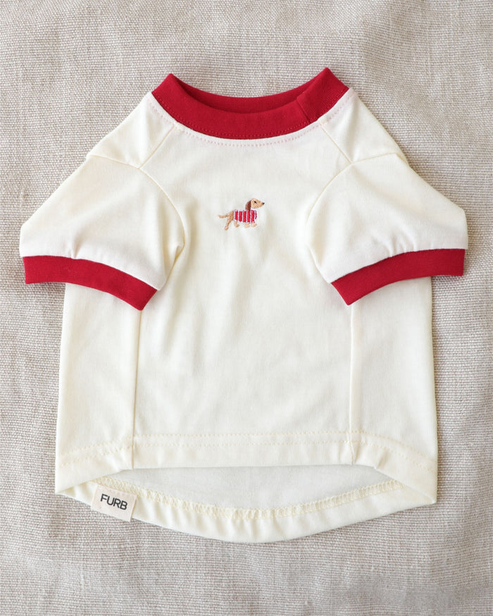 Hot Diggity Dachshund Ringer Tee dog accessory with striped embroidered