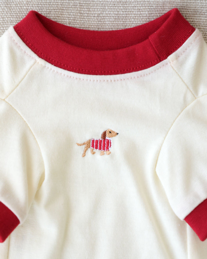 Hot Diggity Dachshund Ringer Tee, dog accessory for stylish dogs with striped embroidered