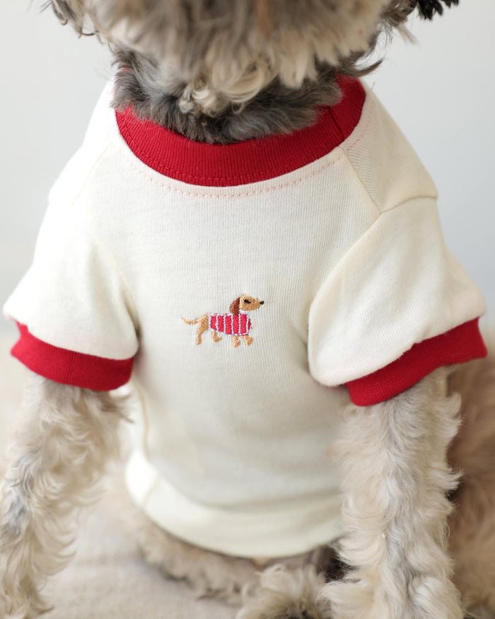 Hot Diggity Dachshund Ringer Tee – cute dog accessory featuring striped embroidered