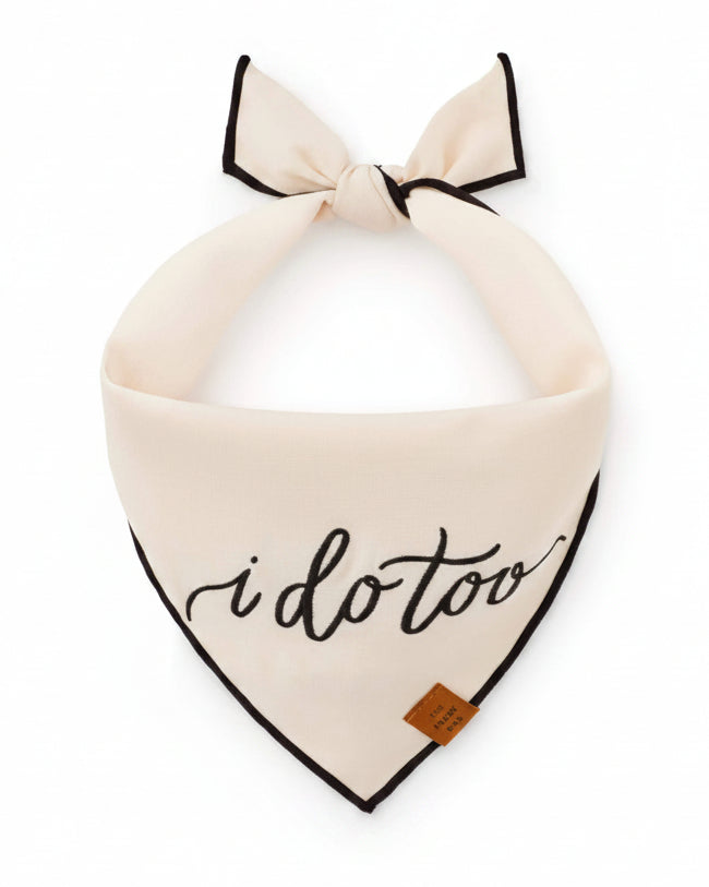 Elegant pet wedding bandana with soft fabric and celebratory embroidered message . Updated June 2026.