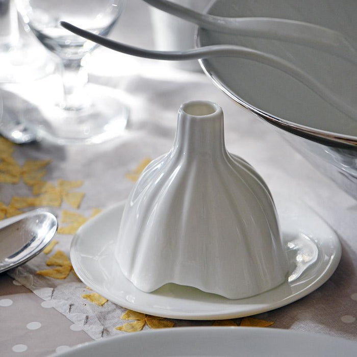 photophore blanc en porcelaine blanche brillante rayée - tsé tsé