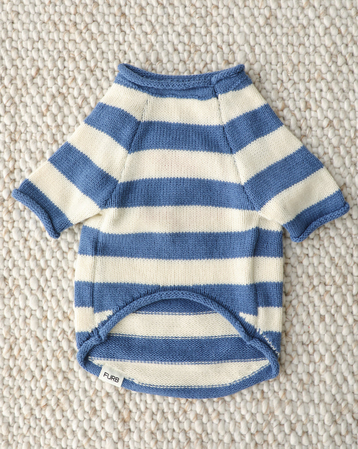 nautical inspired dog sweater with soft knit fabric, comfortable striped pet outfit with playful design