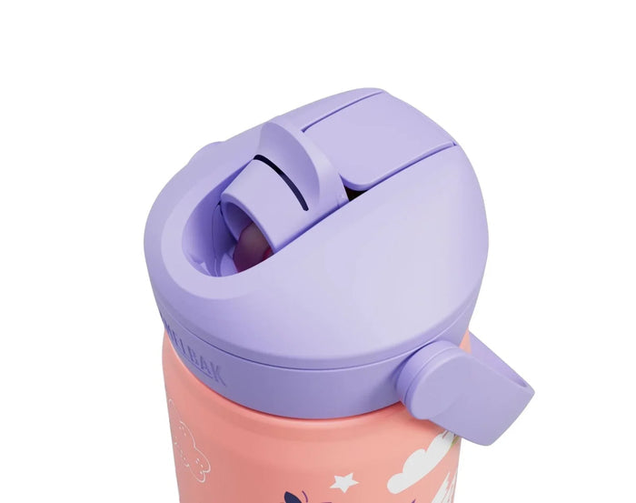 Close up view of lid on CamelBak Insulated Stainless Steel Water Bottle - Unicorn. Available at www.tenlittle.com