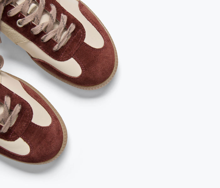 Freda Salvador Jackie Court sneaker in Coco suede with detailed stitching and a sleek, modern design.