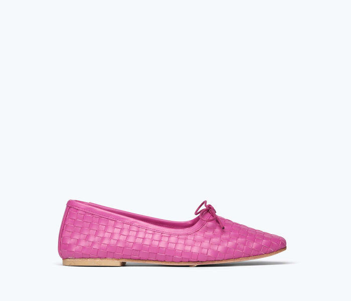 Magenta ballet flat by Freda Salvador with a square toe, featuring a sleek, minimalist design and a comfortable slip-on style.