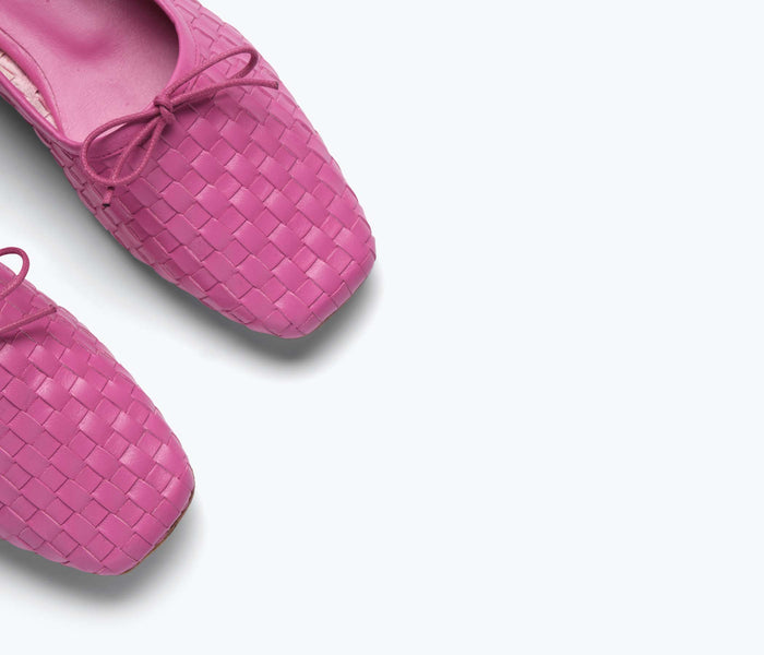 Magenta ballet flat by FREDA SALVADOR with a square toe, showcasing a sleek and stylish design perfect for casual wear.