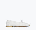 Freda Salvador JADA square toe ballet flat in white with woven front detail, showcasing a stylish and comfortable flat shoe.