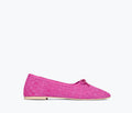 Fredas Salvador JADA square toe ballet flat in magenta suede, front view showing sleek design and vibrant color.