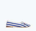 Navy and white canvas JADA square toe ballet flat by Freda Salvador with a sleek, minimalist design and flat sole.
