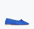 Fredas Salvador JADA cobalt woven suede square toe ballet flat showing front view with woven texture and sleek design.