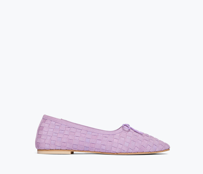 Freda Salvador JADA square toe ballet flats in thistle suede with a sleek front design and elegant flat sole.