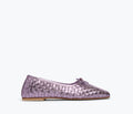 Lilac metallic JADA square toe ballet flat by FREDA SALVADOR, front view showing sleek design and pointed toe shape.